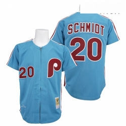 Mens Mitchell and Ness Philadelphia Phillies 20 Mike Schmidt Replica Blue Throwback MLB Jersey