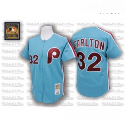 Mens Mitchell and Ness Philadelphia Phillies 32 Steve Carlton Authentic Blue Throwback MLB Jersey