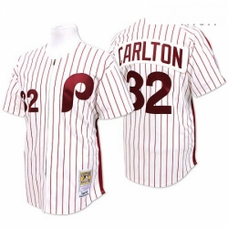 Mens Mitchell and Ness Philadelphia Phillies 32 Steve Carlton Replica WhiteRed Strip Throwback MLB Jersey