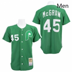 Mens Mitchell and Ness Philadelphia Phillies 45 Tug McGraw Authentic Green Throwback MLB Jersey