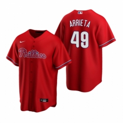 Mens Nike Philadelphia Phillies 49 Jake Arrieta Red Alternate Stitched Baseball Jersey