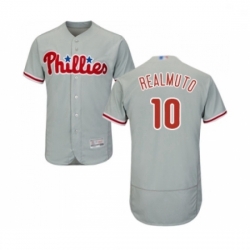 Mens Philadelphia Phillies 10 J T Realmuto Grey Road Flex Base Authentic Collection Baseball Jersey