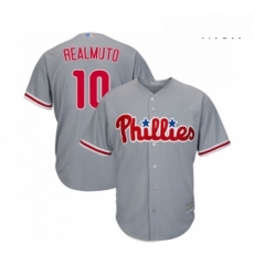 Mens Philadelphia Phillies 10 J T Realmuto Replica Grey Road Cool Base Baseball Jersey 