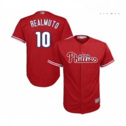 Mens Philadelphia Phillies 10 J T Realmuto Replica Red Alternate Cool Base Baseball Jersey 