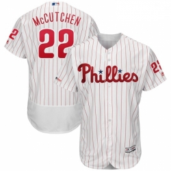 Mens Philadelphia Phillies 22 Andrew McCutchen Majestic White Scarlet Authentic Collection MLB Jersey Flex Base