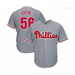 Mens Philadelphia Phillies 56 Zach Eflin Replica Grey Road Cool Base Baseball Jersey 