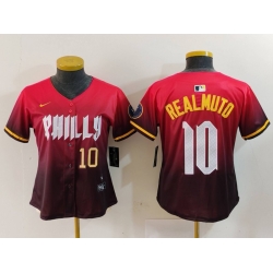 Women Philadelphia Phillies 10 J T  Realmuto Red 2024 City Connect Limited Stitched Baseball Jersey 2