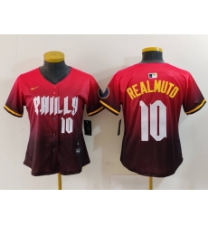 Women Philadelphia Phillies 10 J T  Realmuto Red 2024 City Connect Limited Stitched Baseball Jersey 3