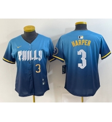 Women Philadelphia Phillies 3 Bryce Harper Blue 2024 City Connect Limited Stitched Jersey
