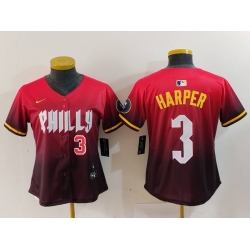 Women Philadelphia Phillies 3 Bryce Harper Red 2024 City Connect Limited Stitched Baseball Jersey 5