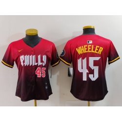 Women Philadelphia Phillies 45 Zack Wheeler Red 2024 City Connect Limited Stitched Baseball Jersey 7