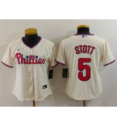 Women Philadelphia Phillies 5 Bryson Stott Cream Cool Base Stitched Baseball Jersey