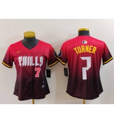 Women Philadelphia Phillies 7 Trea Turner Red 2024 City Connect Limited Stitched Baseball Jersey 1