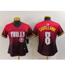 Women Philadelphia Phillies 8 Nick Castellanos Red 2024 City Connect Limited Stitched Baseball Jersey 8