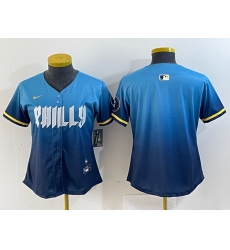 Women Philadelphia Phillies Blank Blue 2024 City Connect Limited Stitched Baseball Jersey 2