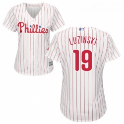 Womens Majestic Philadelphia Phillies 19 Greg Luzinski Replica WhiteRed Strip Home Cool Base MLB Jersey