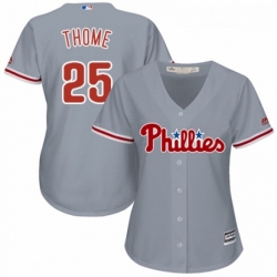 Womens Majestic Philadelphia Phillies 25 Jim Thome Authentic Grey Road Cool Base MLB Jersey 