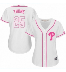 Womens Majestic Philadelphia Phillies 25 Jim Thome Replica White Fashion Cool Base MLB Jersey 