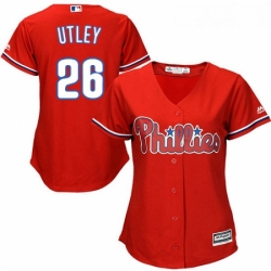 Womens Majestic Philadelphia Phillies 26 Chase Utley Authentic Red Alternate Cool Base MLB Jersey