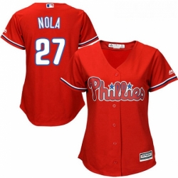 Womens Majestic Philadelphia Phillies 27 Aaron Nola Replica Red Alternate Cool Base MLB Jersey