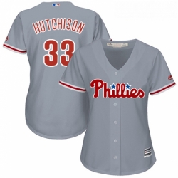 Womens Majestic Philadelphia Phillies 33 Drew Hutchison Authentic Grey Road Cool Base MLB Jersey 