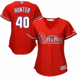 Womens Majestic Philadelphia Phillies 40 Tommy Hunter Authentic Red Alternate Cool Base MLB Jersey 