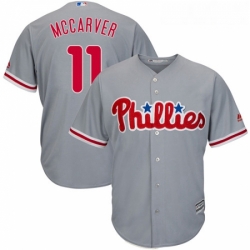 Youth Majestic Philadelphia Phillies 11 Tim McCarver Authentic Grey Road Cool Base MLB Jersey