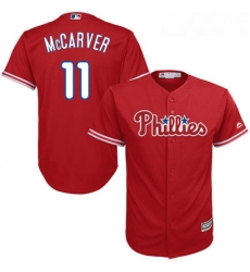 Youth Majestic Philadelphia Phillies 11 Tim McCarver Replica Red Alternate Cool Base MLB Jersey