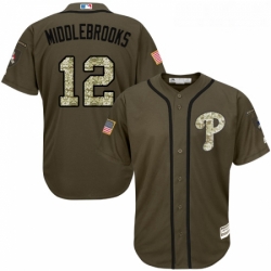 Youth Majestic Philadelphia Phillies 12 Will Middlebrooks Replica Green Salute to Service MLB Jersey 