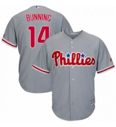 Youth Majestic Philadelphia Phillies 14 Jim Bunning Replica Grey Road Cool Base MLB Jersey 