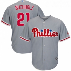 Youth Majestic Philadelphia Phillies 21 Clay Buchholz Replica Grey Road Cool Base MLB Jersey 