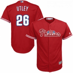 Youth Majestic Philadelphia Phillies 26 Chase Utley Replica Red Alternate Cool Base MLB Jersey