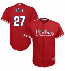 Youth Majestic Philadelphia Phillies 27 Aaron Nola Replica Red Alternate Cool Base MLB Jersey