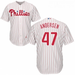 Youth Majestic Philadelphia Phillies 47 Larry Andersen Authentic WhiteRed Strip Home Cool Base MLB Jersey