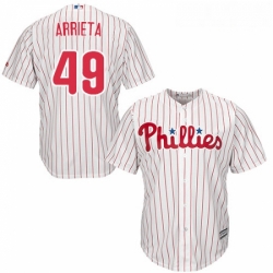 Youth Majestic Philadelphia Phillies 49 Jake Arrieta Authentic WhiteRed Strip Home Cool Base MLB Jersey 