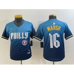 Youth Philadelphia Phillies 16 Brandon Marsh Blue 2024 City Connect Limited Stitched Jersey 1