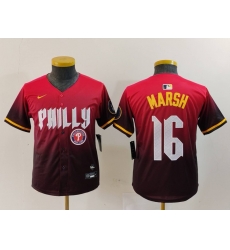 Youth Philadelphia Phillies 16 Brandon Marsh Red 2024 City Connect Limited Stitched Baseball Jersey 3