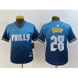 Youth Philadelphia Phillies 28 Alec Bohm Blue 2024 City Connect Limited Stitched Baseball Jersey