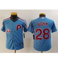 Youth Philadelphia Phillies 28 Alec Bohm Blue Cool Base Stitched Baseball Jersey 2