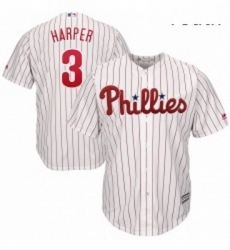 Youth Philadelphia Phillies 3 Bryce Harper Majestic WhiteRed Strip Home Official Cool Base Player Jersey 