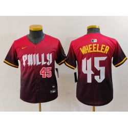 Youth Philadelphia Phillies 45 Zack Wheeler Red 2024 City Connect Limited Stitched Baseball Jersey 5