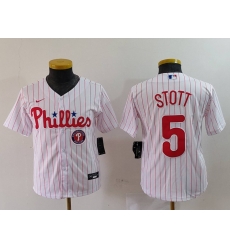 Youth Philadelphia Phillies 5 Bryson Stott White Cool Base Stitched Baseball Jersey 9