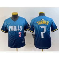 Youth Philadelphia Phillies 7 Trea Turner Blue 2024 City Connect Limited Stitched Jersey 4