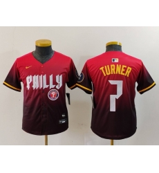 Youth Philadelphia Phillies 7 Trea Turner Red 2024 City Connect Limited Stitched Baseball Jersey 3