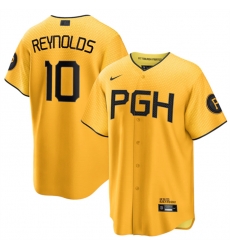 Men Pittsburgh Pirates 10 Bryan Reynolds Gold 2023 City Connect Stitched Jersey