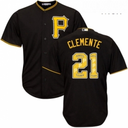 Mens Majestic Pittsburgh Pirates 21 Roberto Clemente Authentic Black Team Logo Fashion Cool Base MLB Jersey