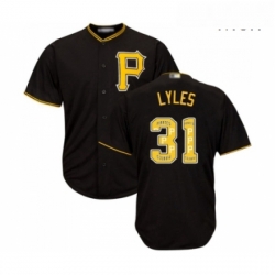 Mens Pittsburgh Pirates 31 Jordan Lyles Authentic Black Team Logo Fashion Cool Base Baseball Jersey 