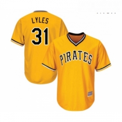 Mens Pittsburgh Pirates 31 Jordan Lyles Replica Gold Alternate Cool Base Baseball Jersey 