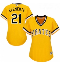 Womens Majestic Pittsburgh Pirates 21 Roberto Clemente Replica Gold Alternate Cool Base MLB Jersey