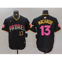 Men San Diego Padres 13 Manny Machado Black Cool Base Stitched Baseball Jersey 1